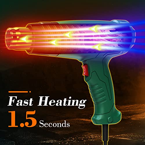 Heat Gun, Heavy Duty Hot Air Gun Kit Dual Temperature Settings 572℉~932℉ (300℃-500℃), Overload Protection with 4 Nozzles for Crafts, Shrink Wrapping/Tubing, Paint Removing, Epoxy Resin - color: Green