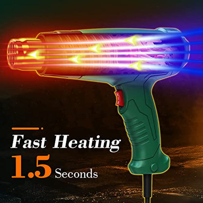 Heat Gun, Heavy Duty Hot Air Gun Kit Dual Temperature Settings 572℉~932℉ (300℃-500℃), Overload Protection with 4 Nozzles for Crafts, Shrink Wrapping/Tubing, Paint Removing, Epoxy Resin - color: Green