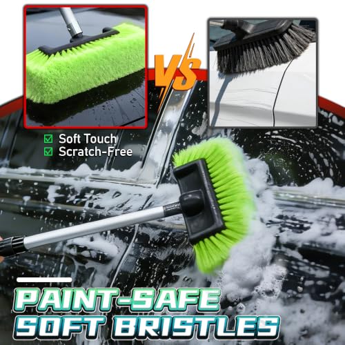 65" Flow-Thru Car Wash Brush with Hose Attachment, Soft Bristle Scrub Brush for Washing House Siding, Solar Panels, RV, Truck & Deck, Extendable Aluminum Cleaning Pole (Green) - color: Green