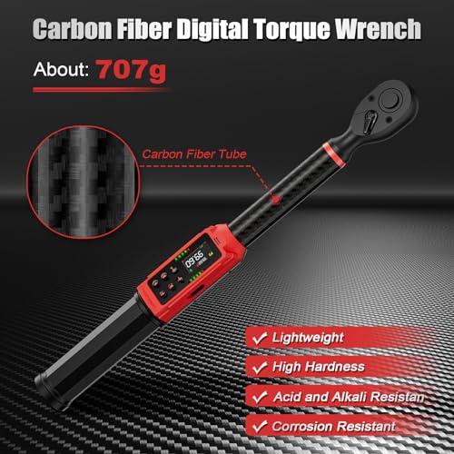 ANPUDS Digital Torque Wrench 3/8 Drive, Carbon Fiber Tube, 1.5-99.6Ft.lb/2-135Nm, ±1% Accuracy, Electric Torque Wrench Set with 3/8" to 1/2" Adapter, 125mm Extension Bar for Bike & Motorcycle - size: 1.5-99.6 ft-lb / 2-135 Nm, style: 3/8-Inch