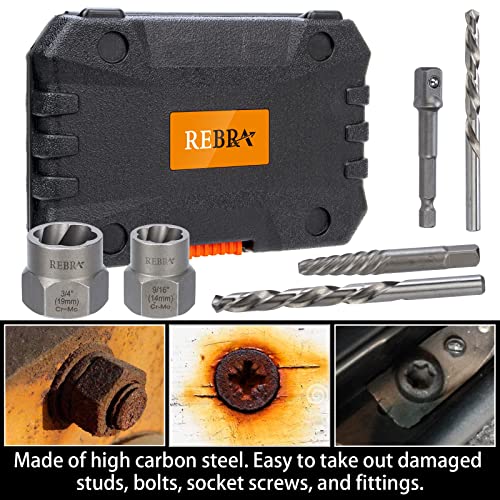 REBRA Screw Extractor and Left-Hand Drill Bit Set, Easy Out Broken Bolt Remover Reverse Cobalt HSS Steel Drill Kit, Ez Out Stripped, Rounded-Off, Damaged Bolts, Screws&Studs Removal Tool (26-Pieces) - style: 26-Pieces