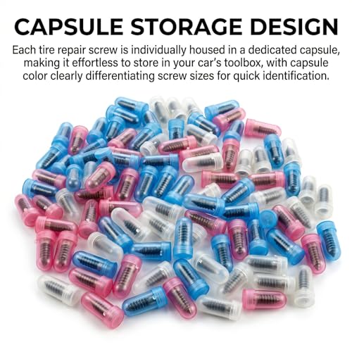 100PCS Tire Repair Screw Plug Kit, 3-Size Screw-in Plugs with Screwdriver, Self-Service Tire RepairPlugs with Screwdriver for Tires Puncture Repair, Rubber Nail Fix for Most Vehicles - size: 100 PCS