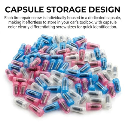 100PCS Tire Repair Screw Plug Kit, 3-Size Screw-in Plugs with Screwdriver, Self-Service Tire RepairPlugs with Screwdriver for Tires Puncture Repair, Rubber Nail Fix for Most Vehicles - size: 100 PCS