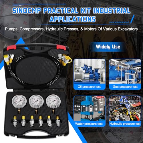 Hydraulic Pressure Test Kit with 3 Gauges 10/25/40 Mpa, 3 Long Hoses 6 Couplings Diagnosis Gauge Tester Set for Excavator Construction Engineering Machinery Equipment - size: Black 3 Gauges 6 Couplings