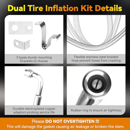RVZONE Dually Valve Stem Extenders Kit, Stainless Steel Braided Valve Stem Extension fits 16" to 19-1/2" Dual Wheels Tire Valve Extension for Most Cars Motorhome RVs Trailers Trucks