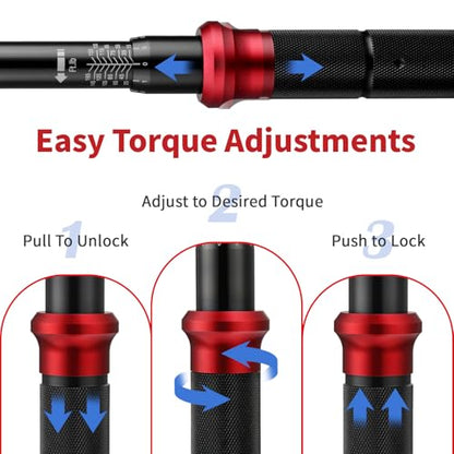 AEROFORCE 1/4 & 3/8 & 1/2-inch Drive Click Torque Wrench, 3Pcs Torque Wrench Set 4-20Ft.lb, 5-45Ft.lb, 15-165Ft.lb 72-Tooth Dual Scale for Bike, Moto, Car Repair - size: 1/4" & 3/8" & 1/2" (3-Piece), style: 4 - 20 lb-ft & 5 - 45 lb-ft & 15 - 165 lb-ft