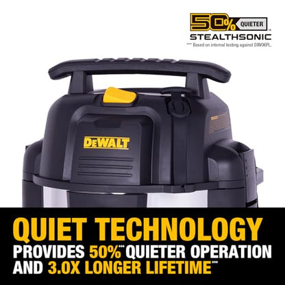 DEWALT 10 Gallon STEALTHSONIC Wet Dry Vacuum, DXV10S-QT Newest Noise Reduction Shop Vac, Ultra Quiet Shop Vacuum Wet and Dry for Home, Garage, Car, Workshop, Stainless Steel Tank, 5 Peak HP