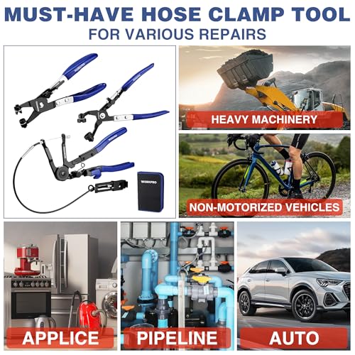 WORKPRO 3-Piece Hose Clamp Pliers Set with Pouch - 27" Long Reach Wire Spring Hose Clamp Plier & Angled Spring Clamp & Flat Band Pliers for Removal, Installation of Ring - style: 3-Piece with Pouch