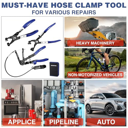 WORKPRO 3-Piece Hose Clamp Pliers Set with Pouch - 27" Long Reach Wire Spring Hose Clamp Plier & Angled Spring Clamp & Flat Band Pliers for Removal, Installation of Ring - style: 3-Piece with Pouch
