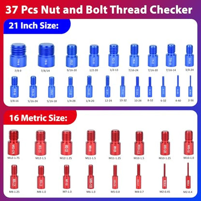 37 Pcs Thread Checker, Nut and Bolt Thread Checker Set with 21 Inch and 16 Metric Box Set Thread Gauge for Standard and Metric Sizes Perfect for Tight Spaces Ideal for Bolt and Nut Size Checkin