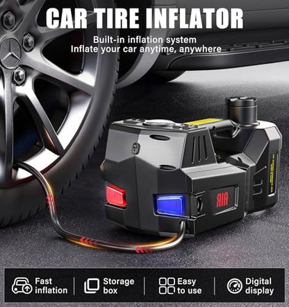 5 Ton Electric Hydraulic Car Jack Kit 12V Lift Range 17.7 Inch with Impact Wrench & Tire Inflator, Heavy Duty Floor Jack for SUV Truck Sedan, Portable Auto Lifting Tool for Emergency Tire Change