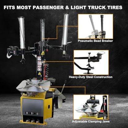 Tire Changer and Wheel Balancer Combo with Bead Blaster and Dual Assist Arms, 110V for 10-24" Rims, Complete Workshop Tire Service Package