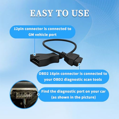 OBD1 to OBD2 GM Adapter Cable, Compatible for GM Vehicles 12 Pin Male to 16 Pin Female Obd2 Extension Diagnostic Connector, Work with ELM327 - style: Fit for gm-12pin