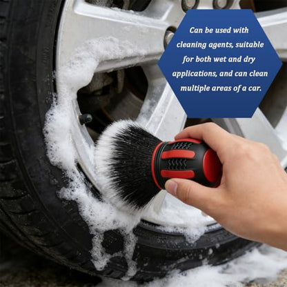 Car Detailing Brush, Ultra Soft Vehicle Handle Synthetic Brush with Storage Rack, Automotive Interior Dusting Cleaning Tool for Air Conditioner Vents Dashboard, Universal Fit (Red) - color: Red