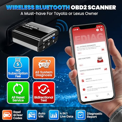 KINGBOLEN SOLOSCAN Bidirectional Scan Tool for Toyota & Lexus | Lifetime Updates, Bluetooth for iOS & Android App, Full System Diagnosis, Resets, Active Tests, AutoVin, No Subscription