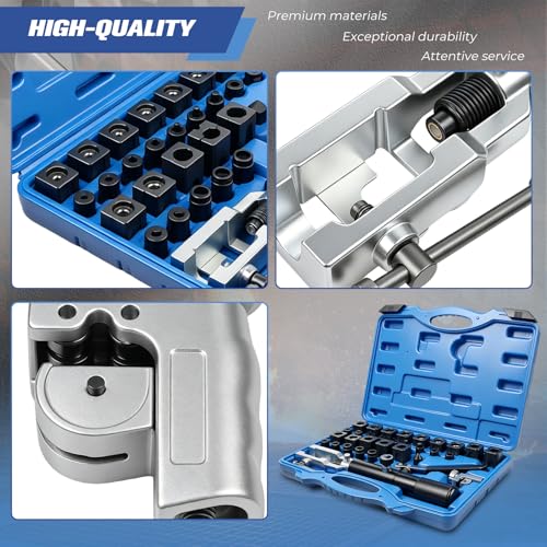 Hydraulic Flaring Tool Kit Universal Brake Line Flaring Tool Set for 45° Single Double Flare ISO Bubble GM Fuel line Push Connect Flare on 304 Stainless Steel/Steel and Soft Metal tubing