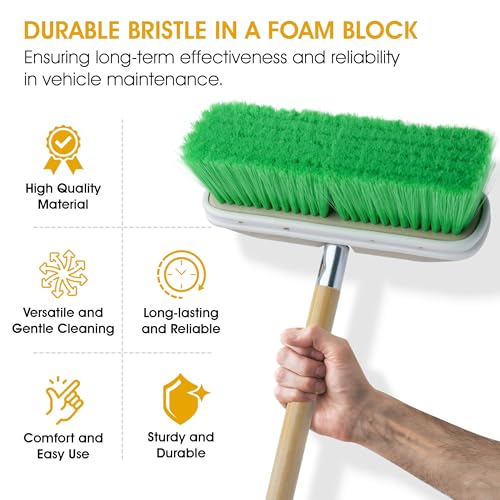 Nanoskin Premium 10-Inch Green Nylon Fountain Vehicle Wash Brush with Flagged-Tip Bristles, Flow-Thru Hole & Tempered Handle Hole, Car/Truck/RV Detailing | Cleaning Tool for Professional and Home Use - style: Fountain Brush – 10-inch