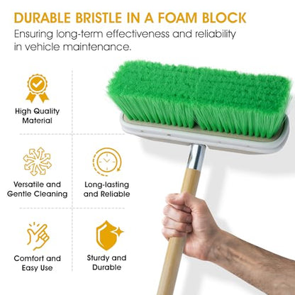 Nanoskin Premium 10-Inch Green Nylon Fountain Vehicle Wash Brush with Flagged-Tip Bristles, Flow-Thru Hole & Tempered Handle Hole, Car/Truck/RV Detailing | Cleaning Tool for Professional and Home Use - style: Fountain Brush – 10-inch