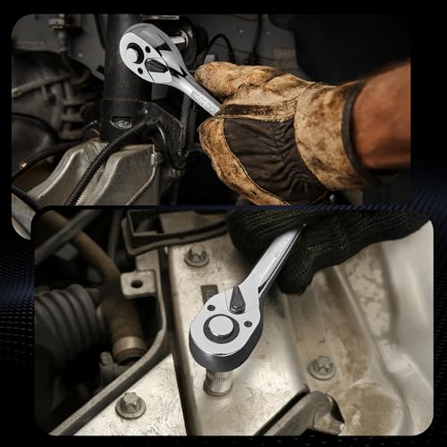 KOOPOOL 3-Piece Ratchet Set, 1/4", 3/8", 1/2" Drive | 72-Tooth, Quick Release, Reversible Socket Wrench, Chrome Alloy