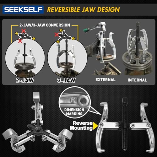 3" 4" 6" 8" Gear Puller Set, 2-Jaw/3-Jaw Bearing Puller Kit with Ratchet Wrench, Heavy Duty Pulling Tool, Reversible Jaw for Internal External Flywheel Gear Pulley Bearing Rotor Removal