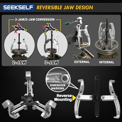 3" 4" 6" 8" Gear Puller Set, 2-Jaw/3-Jaw Bearing Puller Kit with Ratchet Wrench, Heavy Duty Pulling Tool, Reversible Jaw for Internal External Flywheel Gear Pulley Bearing Rotor Removal