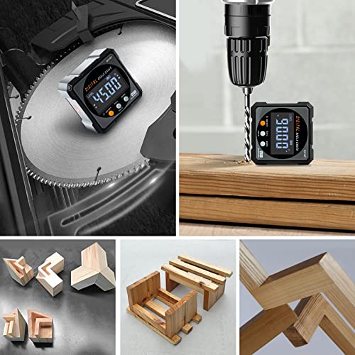 Digital Angle Finder with Electronic Laser - 4-side Strong Magnetic Angle Gauge, Cube Inclinometer with Backlight, Table Saw Miter Protractor, Woodworking Measuring Tool, Level Box for Hanging - color: Grey