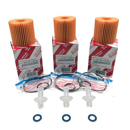OEM GENUINE 04152-YZZA1 OIL FILTERS x 3 with APSG CRUSH WASHERS and FILTER CAP WRENCH | 2.5L 2.7L 3.5L Engine | Compatible with ES350, GS350 RX350, Camry, RAV4, Highlander, Sienna, Tundra, Tacoma +