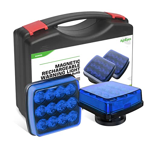 Agrieyes Blue Rechargeable Flashing Lights, Magnetic Strobe Light for Vehicles, Wireless Warning Hazard Beacon Lights for Trucks, - color: Blue