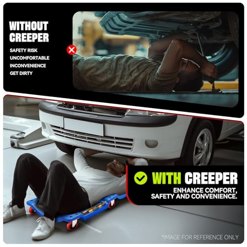 Auto Dynasty 36 Inches Mechanic Creeper, Automotive Garage Repair Low Profile Under Car Rolling Creeper with Padded Headrest, Plastic, Blue - color: Blue, size: 36" L