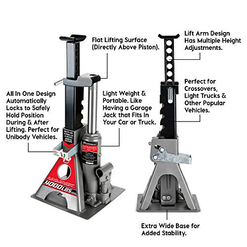Powerbuilt 2 Ton UniJack Combination Hydraulic Bottle Jack / Jackstand in 1 Unit, Compact, Portable, Wide Base, for Unibody Sedans, CUVs, SUVs, Cars, - 620470 - size: 4000lb, Unijack