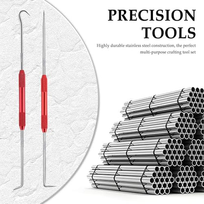 2PCS CarbonSteel Hook Tool and Pick Set,Double End Pick and Hook Set Auxiliary Dismantling Fittings,Universal O Ring Pick Set and Hook Tool Car Accessories Fit for Most Cars (Red) - color: Red