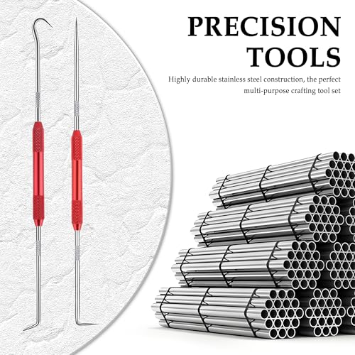 2PCS CarbonSteel Hook Tool and Pick Set,Double End Pick and Hook Set Auxiliary Dismantling Fittings,Universal O Ring Pick Set and Hook Tool Car Accessories Fit for Most Cars (Red) - color: Red