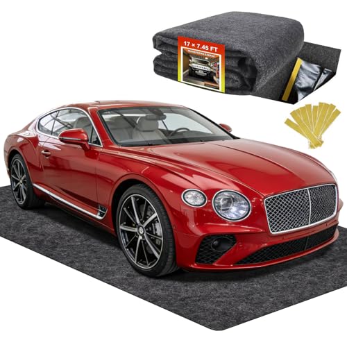 17' x 7.45' Garage Floor Mat for Under Car, Heavy-Duty Oil Spill Mat, Waterproof & Absorbent Garage Flooring, Non-Slip Protective Pad for Garage & Shop, Reusable & Washable with Adhesive Tape - size: 17' x 7.45'