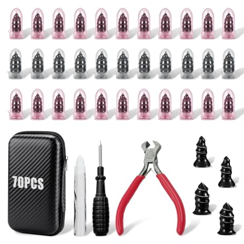 70PCS Tire Repair Rubber Nails,Vacuum Tire Repair Nails,4 Sizes Screw in Tire Plugs Kit with Storage Box & Screwdriver, Fast Self-Service Tire Plug Repair Tool for Car Motorcycle Bike Truck (black) - color: black