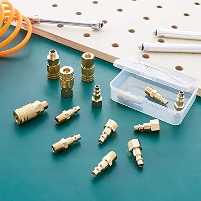 Amazon Basics Quick Connect Brass Air Coupler and Plug Kit, 1/4-Inch NPT Fittings, Air Compressor Accessories, 14 Count (Pack of 12) - size: 14 count (Pack of 12)