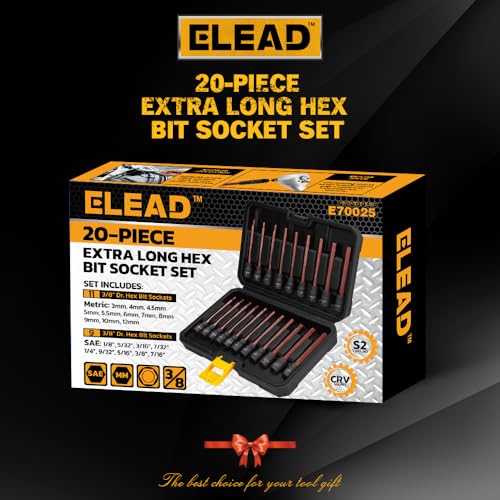 Extra-Long Allen Hex Bit Socket Set: 20-Piece 3/8 Inch Drive, 110mm S2 Steel, Standard SAE & Metric (1/8-Inch - 7/16-Inch, 3-12mm) for Impact Drills and Ratchet Wrenches - style: 110mm Allen Hex Bit Socket Set