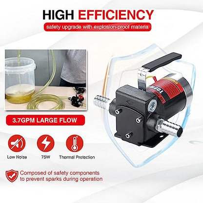 TOPWAY 12V DC Gasoline Fuel Pump 3.7GPM Self-priming Oil Transfer Pump With Handle, Reversible Pumping, Overheat Protection, Explosion-Proof, Built-in Bypass, for Gasoline Fuel Diesel Kerosene Removal - style: 12V 3.7GPM