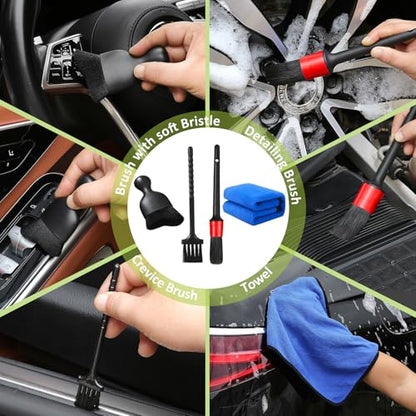 Qydipclin 10pcs Windshield Cleaning Tool Inside Car Window Cleaner Wash Kit with 4 Reusable Microfiber Pads 1 Spray Bottle and Extendable Handle Interior Auto Glass Wiper Kit, Multicolor - color: Blue & Green & Gray & Red