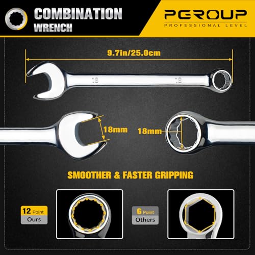 18mm Metric Combination Wrench, CR-V Steel with Mirror Polish, 12-Point Design, 15-Degree Offset, Perfect for Auto Repair, Household, Car & Truck Emergency - size: 18mm