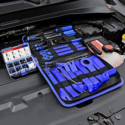 Nilight Trim Removal Tool 88Pcs, Auto Push Pin Bumper Retainer Clip Set Fastener Terminal Remover Tool Adhesive Cable Clips Kit Car Panel Radio Removal Auto Clip Pliers - color: 88 Clips+ Remover Tools Blue