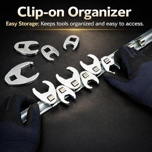Bates- 3/8" Drive Flare Nut Wrench Set, 10 pcs, 3/8”-1”, Chrome-Plated Steel, SAE Crowfoot Flare Nut Wrench Set With Clip-on Storage Rail for Nut Removal, Automotive Repair, Hard-To-Reach Areas