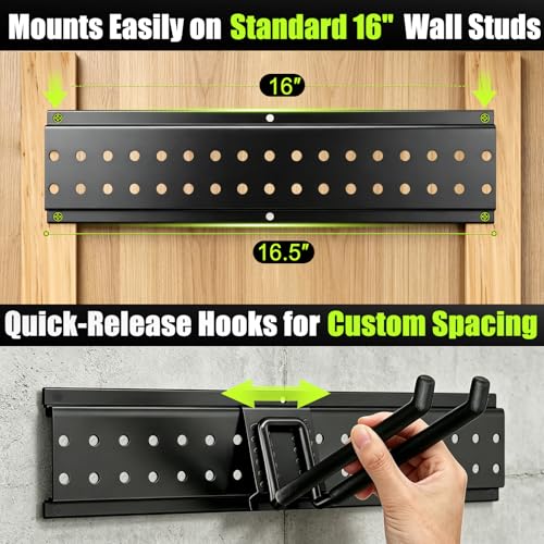 Garage Tool Organizer Wall Mount, 99 Inch Heavy Duty Garage Organization System with 18 Adjustable Hooks, Garden Tool Storage Rack for Garage, Yard & Shed, Holds Up to 750 lbs - size: 99" | 6 Panels + 18 Hooks