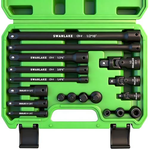 18-piece Impact Socket Extension Set Tools, Swivel Universal Joint, Deep 1/4", 3/8", 1/2" Drive Socket Adapter, Extension Bar, 3 Ratchet Coupler, CR-V Steel Alloy Corrosion-Resistant Mechanic Tools - style: 18-Piece Socket Extension