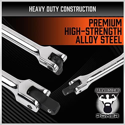 HORUSDY 3-Piece Breaker Bar Set with 180° Rotatable Head, 1/4'', 3/8'' and 1/2'' Drive, 6'', 10'', 15'' Length, Heavy Duty Breaker Bars with Chrome Vanadium Steel - style: 3-Piece 180° Rotatable Head