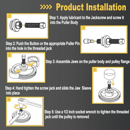 14PCS Power Steering and Alternator Pulley Tool Kit, Replace Vehicle Steering Pump and Car Repair Tools, Essential Car Repair Tools for Mechanics with Storage Case