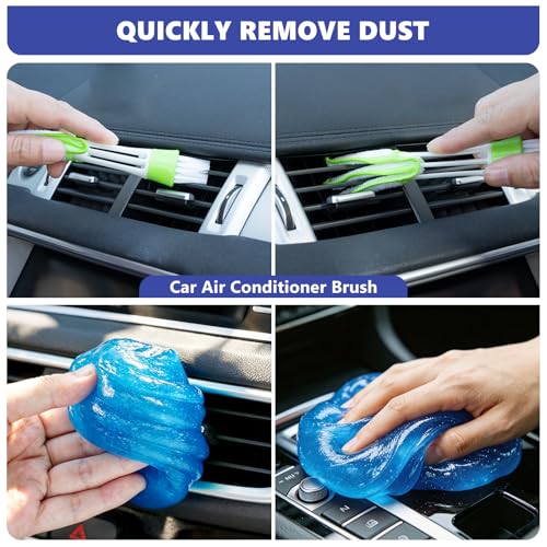 Windshield Cleaning Tool, 13PCS Car Detailing Kit Interior Cleaner, Car Window Cleaner with Extendable Handle, Car Interior Cleaning Kit with Detailing Brushes for Women Men (Blue) - color: blue
