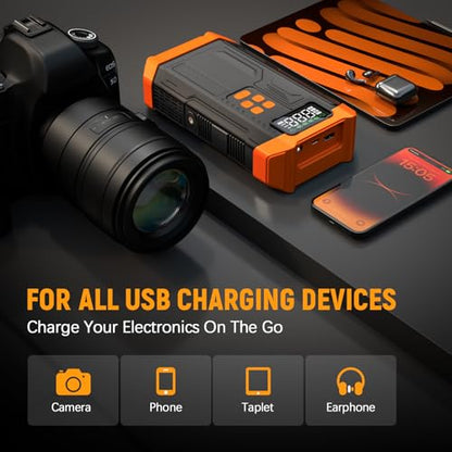5000A Jump Starter with Air Compressor,Car Jumper Starter Portable with 150PSI Tire Inflator 12V Jump Box with LCD Display,Flashlight,Storage Case (Up 9L Gas/8L Diesel Engine（Orange - style: AORANGE