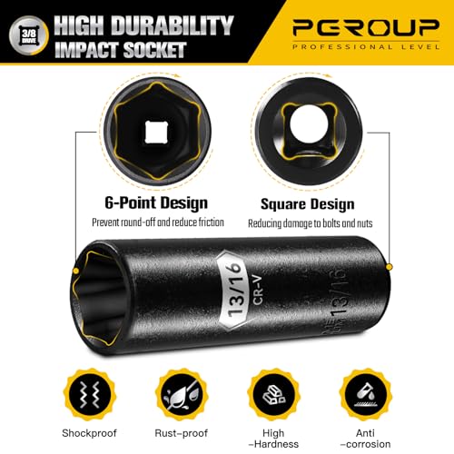 3/8” Drive Deep Impact Socket, SAE(13/16 Inch socket), 6-Point, Cr-V Steel With Black Manganese Phosphate Coating - size: 13/16-inch