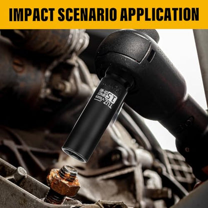 1/2 Inch Drive 15mm Deep Metric 6 Point CR-MO Impact Socket | Radius Corner Design,Square Chamfered Opening,Axle Nut Impact Grade Socket for Easy Removal - size: 1/2” Drive 15mm Deep, style: 1/2" Drive Deep Socket