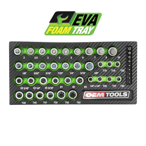 OEMTOOLS 44-Piece Torx Socket Set, Heat Treated Alloy Steel Torx Bit Set | Posi-Grip No-Slip Design, Heat Treated Unique Alloy Steel, Rust Resistant Hard Chrome Finish, EVA Tray with Sizes Marked - size: 44 Piece